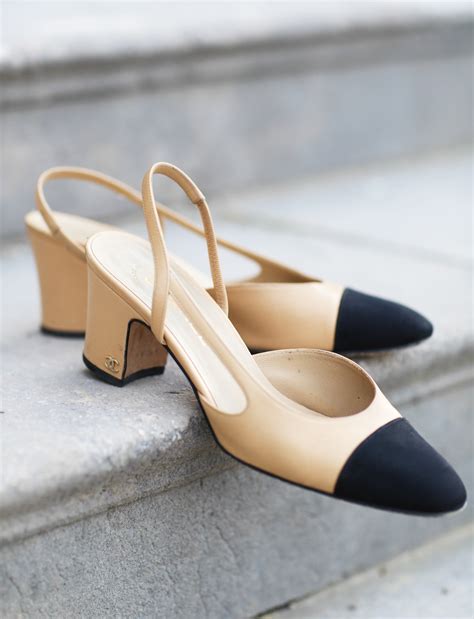 chanel pumps black and beige|chanel slingback heels.